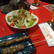 Onion salad and yakitori