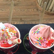 ice cream strawberry and toppings