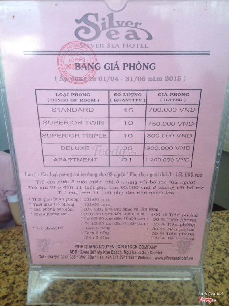 Bảng giá phòng