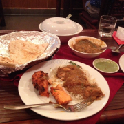 Tandoori chicken, garlic naan, chicken masala, jeera rice