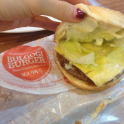 Bulgogi burger~ sweet cheese, mayo (Miracle Whip taste), and bulgogi sauce.