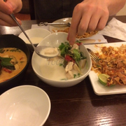 Coconut soup, pad thai, red curry