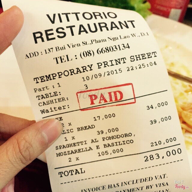 Vittorio Pizza And Pasta ở Quận 4, TP. HCM | Menu Thực đơn & Giá cả |  Vittorio Pizza And Pasta 