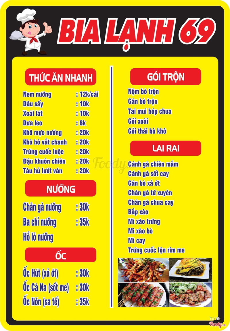 Menu Bia Lạnh 69