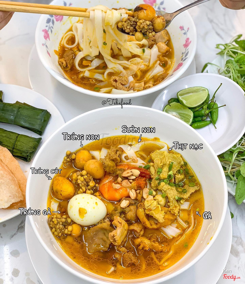 Mì Quảng: Mì Quảng là một món ăn truyền thống của miền Trung Việt Nam. Nó làm bằng bột gạo và ăn với nhiều loại rau củ, thịt và tôm tươi ngon. Mì Quảng nổi tiếng ở khắp đất nước vì hương vị đặc trưng và không thể lẫn với bất kỳ món ăn nào khác. Hãy thử nó và tìm hiểu thêm về món ăn đặc biệt này ngay bây giờ!
